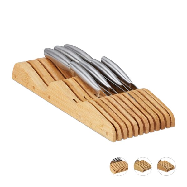 CuisineGarde Porte-Couteaux, pour 11, tiroir, Vide, à Poser, Plat, en Bambou Naturel, HLP: 5 x 14,5 x 40 cm, Couleur Nature
