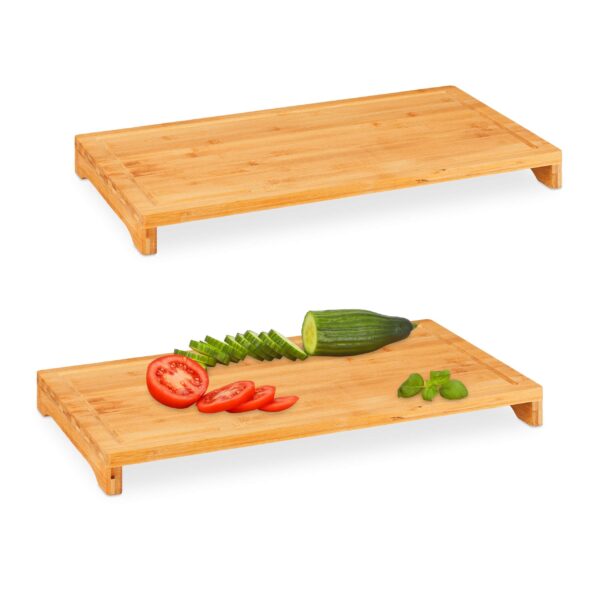 CuisineGarde Planche à découper, bambou, x2, neutre au goût, antidérapante, récupère jus, XXL, HLP 5x52x29cm, nature